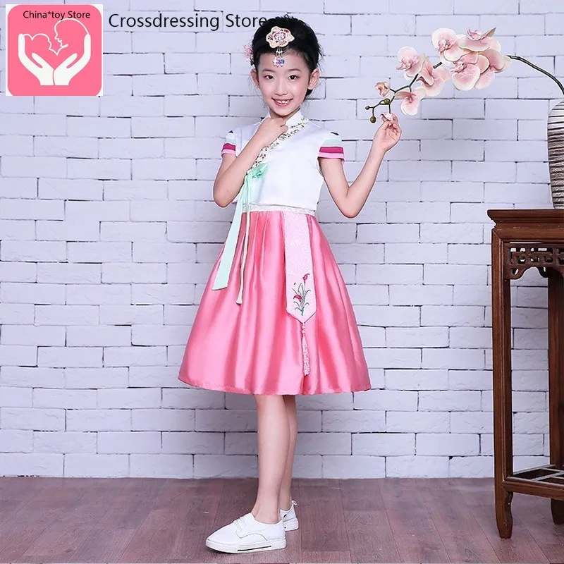 Новинка детская Корейская одежда Hanbok для девочек с коротким рукавом