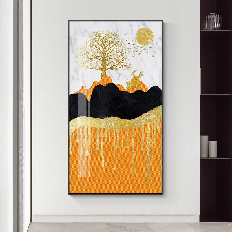 

Abstract Abstract Golden Orange Canvas Painting Decor Modern Wall Art Picture for Living Room Bedroom Bright Posters and Prints