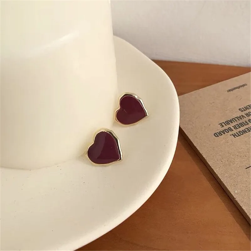 RscvonM New Fashion Women Stud Earrings Red Love Heart Shape Earrings Girl Fashion Acrylic Resin Jewelry Gifts Brincos
