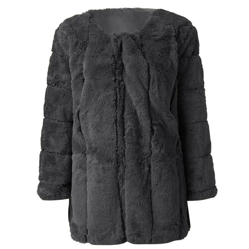 JAYCOSIN Женское пальто из искусственного меха размера плюс, короткая теплая меховая куртка, верхняя одежда с длинным рукавом, меховые куртки из искусственного меха, jaqueta feminina Casaco - Цвет: Gray