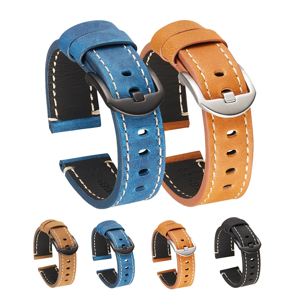 Crazy Horse Texture Genuine Leather Watchbands 22mm for Galaxy Gear S3  Amazfit Huawei GT 2E Honor GS Pro Retro Watch Strap Band|Watchbands| -  AliExpress