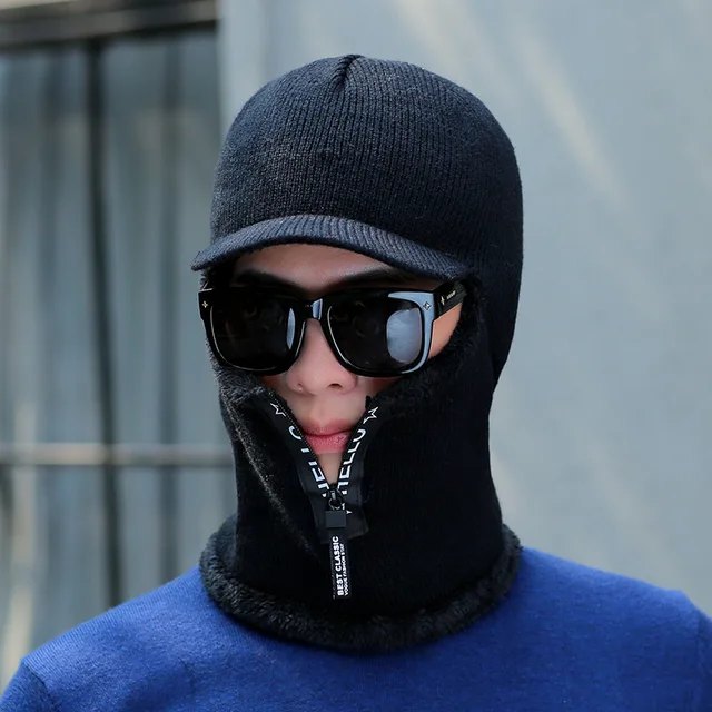 Hot Men Winter Knitted Hat With Zipper 