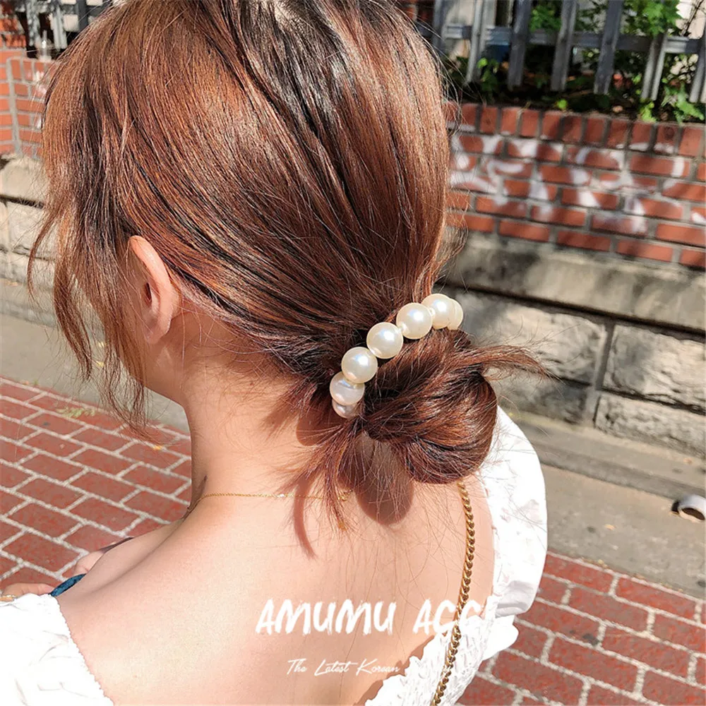 Hair Clips Hair Accessories Woman Big Pearl Hair Ties Fashion Korean Style Hairclips Hairband Scrunchies Girls Ponytail Holders Rubber Band Hair Accessories