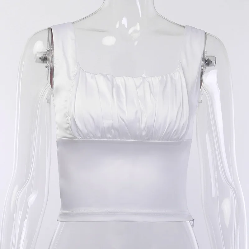 Joskaa Ruched Tank Solid Slik White Ctop Топ Тонкий сексуальный женский летний Повседневный топик Femme