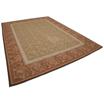 

262x363 Cm Brown Handmade Aubusson Rugs-9x12 Ft