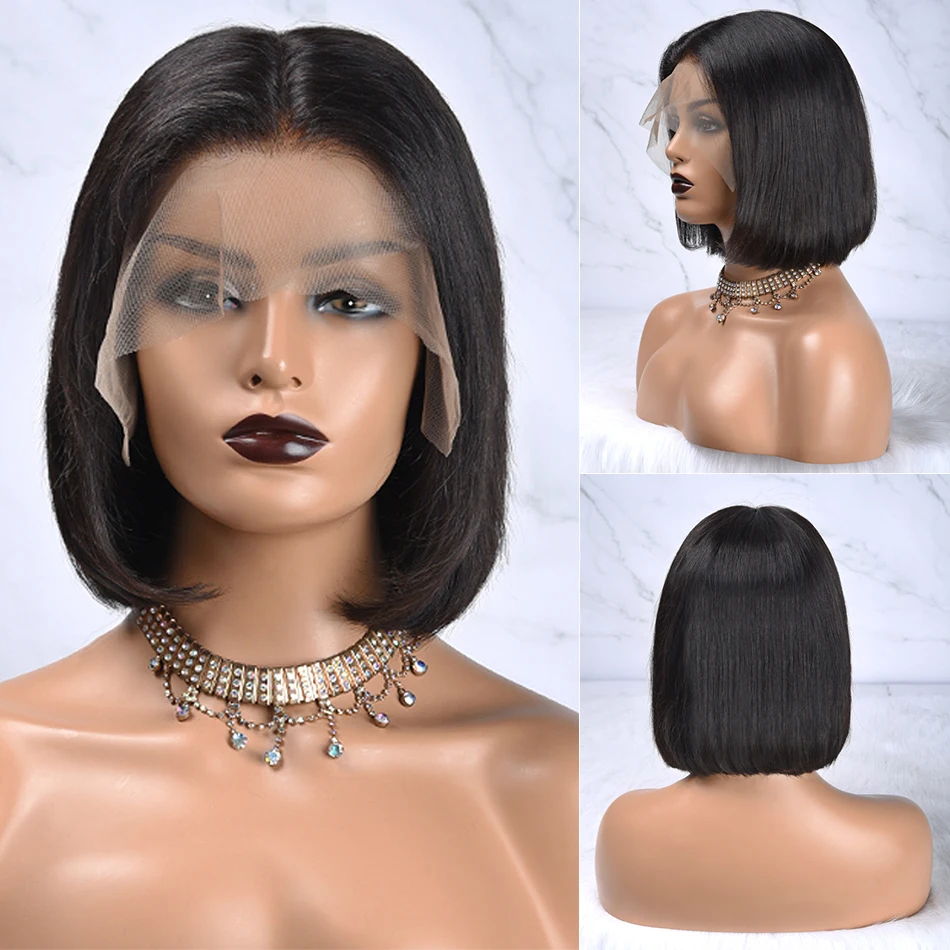 Linksbeauty короткий боб парики бразильские волосы remy могут быть окрашены 13*6 прямые кружевные передние человеческие волосы парики для женщин предварительно сорванный парик