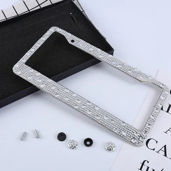 

16.2*13.1cm License Plate Frame License Tag Cover Holder Stainless Steel Auto Car Styling Crystal Rhinestone Truck Vehicle