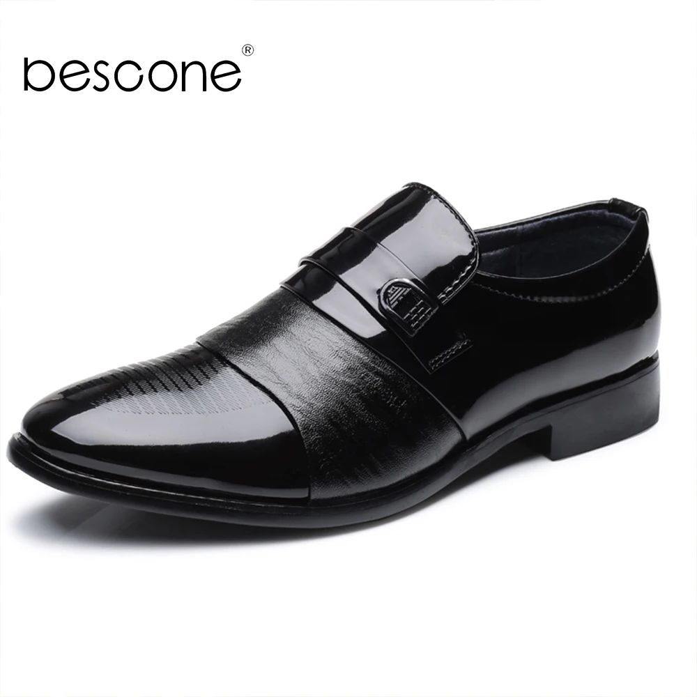 

BESCONE New Business Men' s Black High Quality Cow Leather Patchwork Belt Decoration Slip-On Shoes Comfortable Formal Shoes BZ2