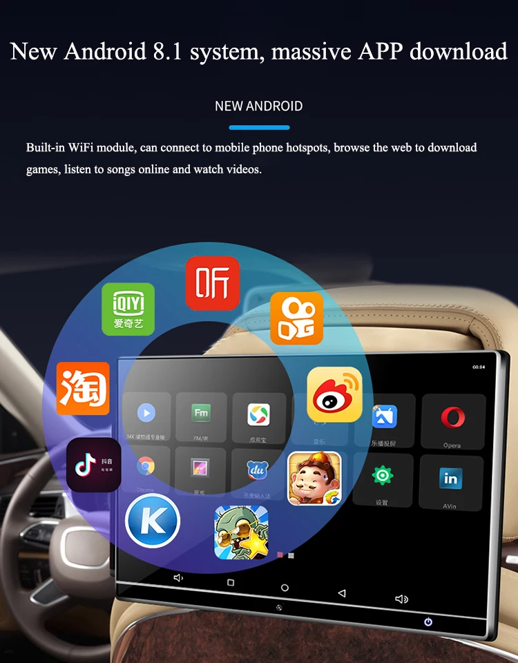 Супер чистый 12,5 дюймовый Android 8,1 Автомобильный подголовник заднего сиденья автомобиля с поддержкой HDMI выхода/SD/USB/WiFi/4 K видео