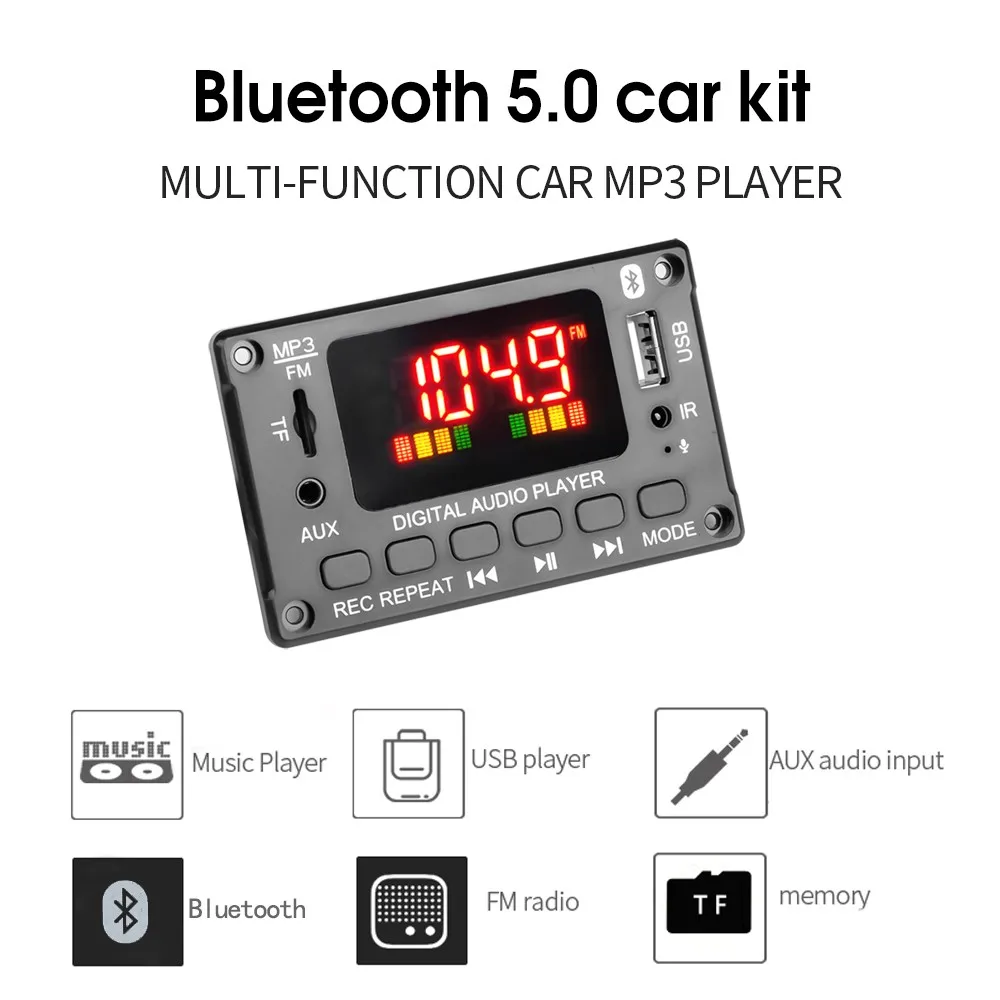 DC 7-26V 2x40W Amplifier MP3 Decoder Board Call Recording TF FM Radio Bluetooth Wireless Audio Module Big Color Screen For Car