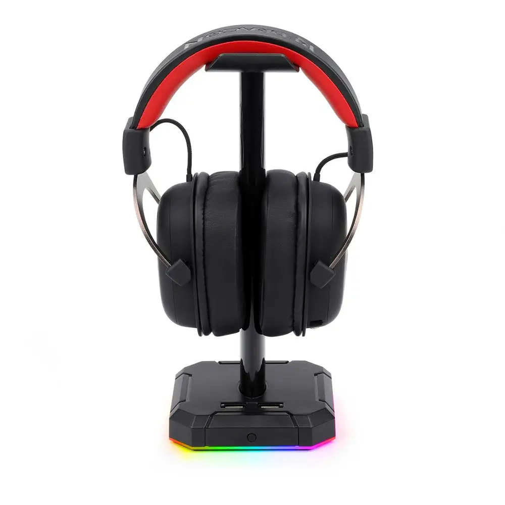 Redragon HA300 Headset Stand USB Hub RGB Backlit Aluminum Bar Non Slip Solid Rubber Base 4X USB 2 0 Ports for All Headphones