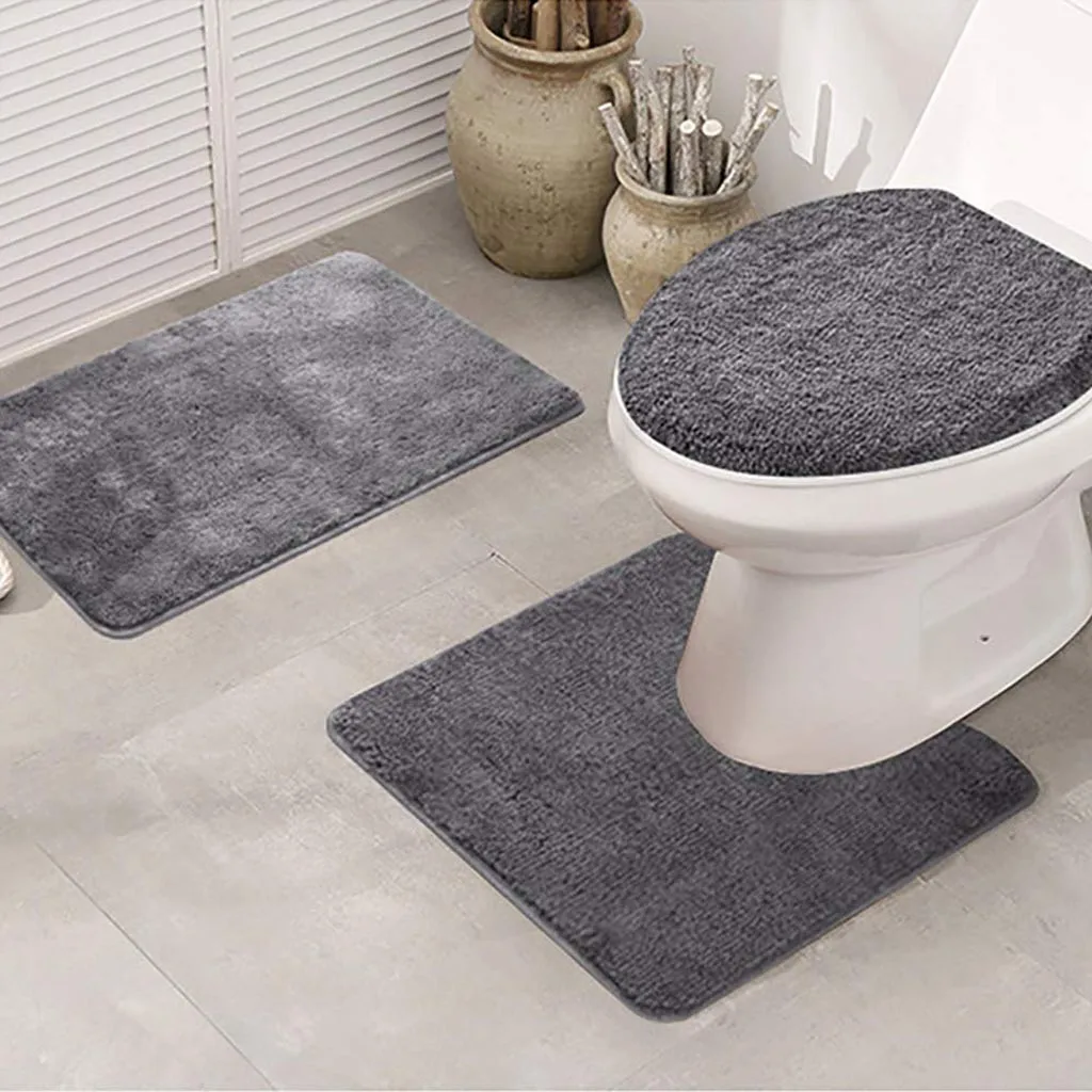 3 unids  set Home Bathroom Pedestal alfombra Slip Mat Franela antideslizante Cubiertas de inodoro 