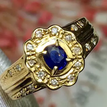 

Fine Jewelry Real 18K Yellow Gold 100% Natural 0.35ct Blue Sapphire Gemstone 18k Gold Diamonds Stone Male Ring for MEN RINGS