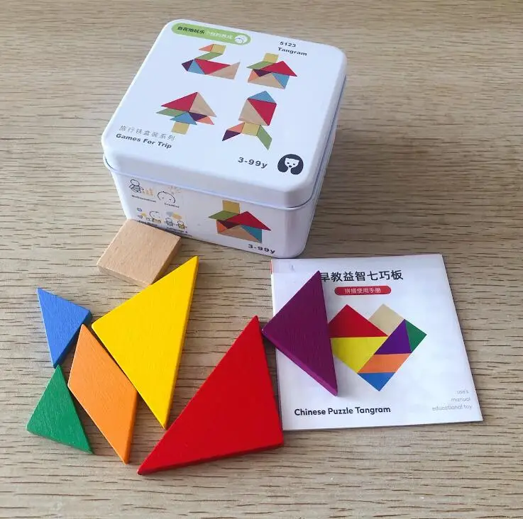 Креативные головоломки деревянные танграммы головоломки игрушки Обучающие головоломки Когнитивное обучение маленьких детей головоломки игрушки карты коробка - Цвет: Красный