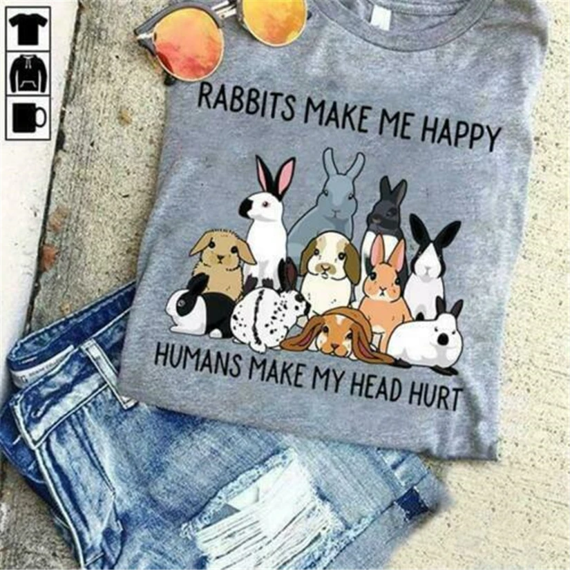 Мужская футболка с принтом кролика Make Me Happy Humans My Head Hurt спортивная серая S-3Xl
