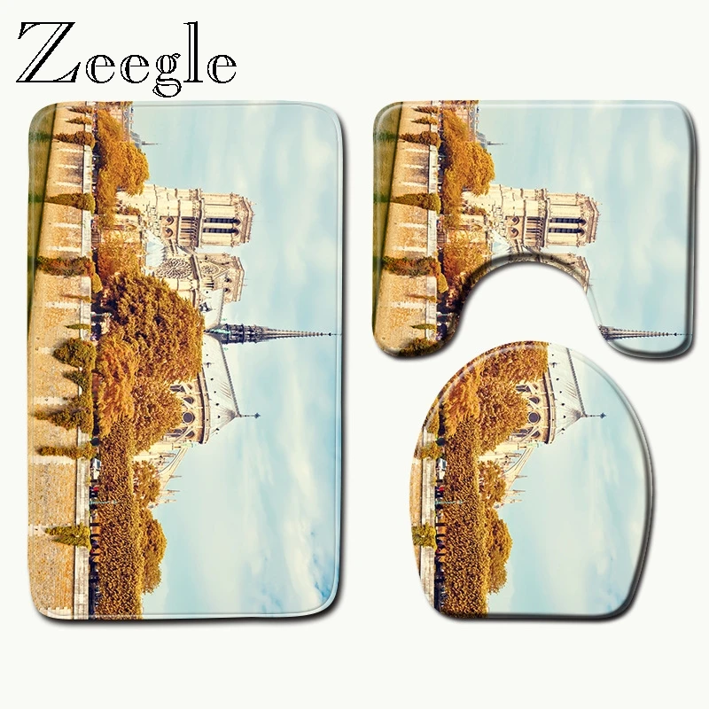 Zeegle Нотр-Дам де Пари Печатный коврик для ванной набор Противоскользящий Toliet чехол для сиденья коврик для ванной коврик домашний туалет коврик для душа