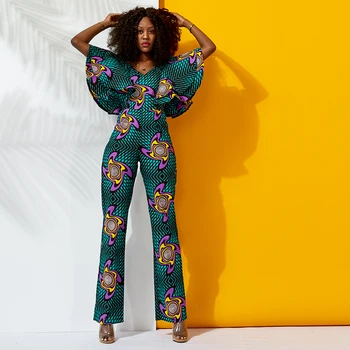 

Shenbolen African clothes for women jumosuit ankara print wax cotton material off-shoulder jumpsuit african traditional clothes
