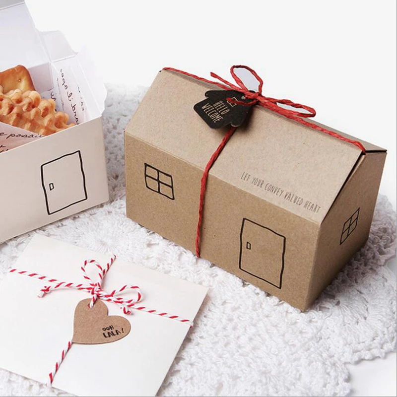 

ABDO 10pcs/lot Cute Small House Shape Baby Shower Candy Boxes Baking Pastry Packaging White Wedding Party Favor Candy Gift Box
