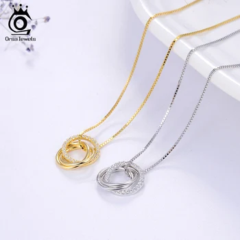 

ORSA JEWELS Trendy Simple Necklace 925 Sterling Silver Women Necklaces With 3 Big Circle AAAA Zircon Jewelry Wedding Gift OSN175