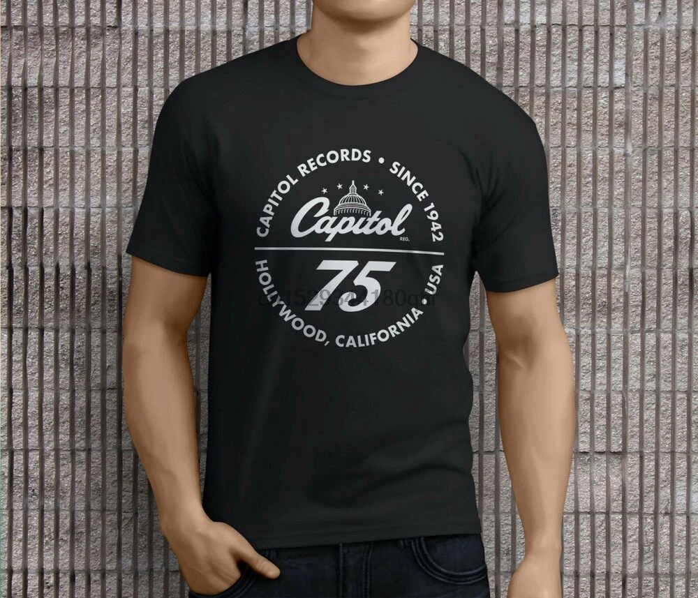 New Popular Capitol Records Label Company Mens Black T-Shirts S-3XL |