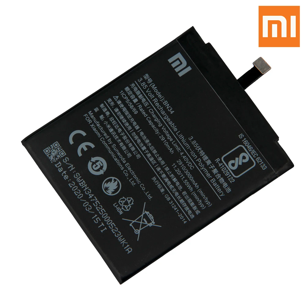Оригинальный сменный аккумулятор для телефона Xiao Mi BN34 Xiaomi Red mi 5A Redrice Подлинная
