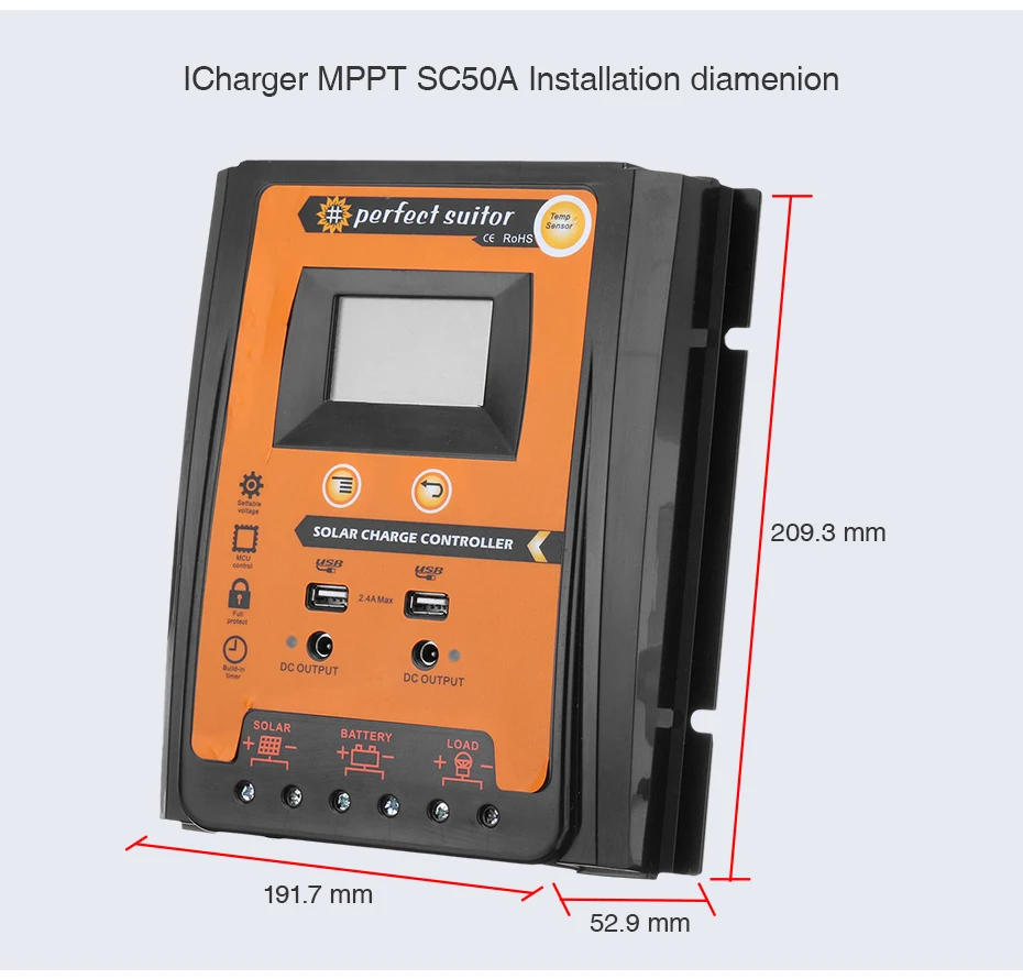 MPPT Контроллер заряда для фотоэлектрических систем и 12V 24V 30A 50A 70A блок управления установкой на солнечной батарее Панели солнечные Батарея регулятор Dual USB 5V ЖК-дисплей Дисплей