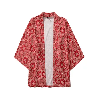 

Men Shirts 2020 New Summer Fashion Loose Open Clothes Front 3/4 Sleeve Japanese Style Print Cover Up Cardigan Clothing #5.2