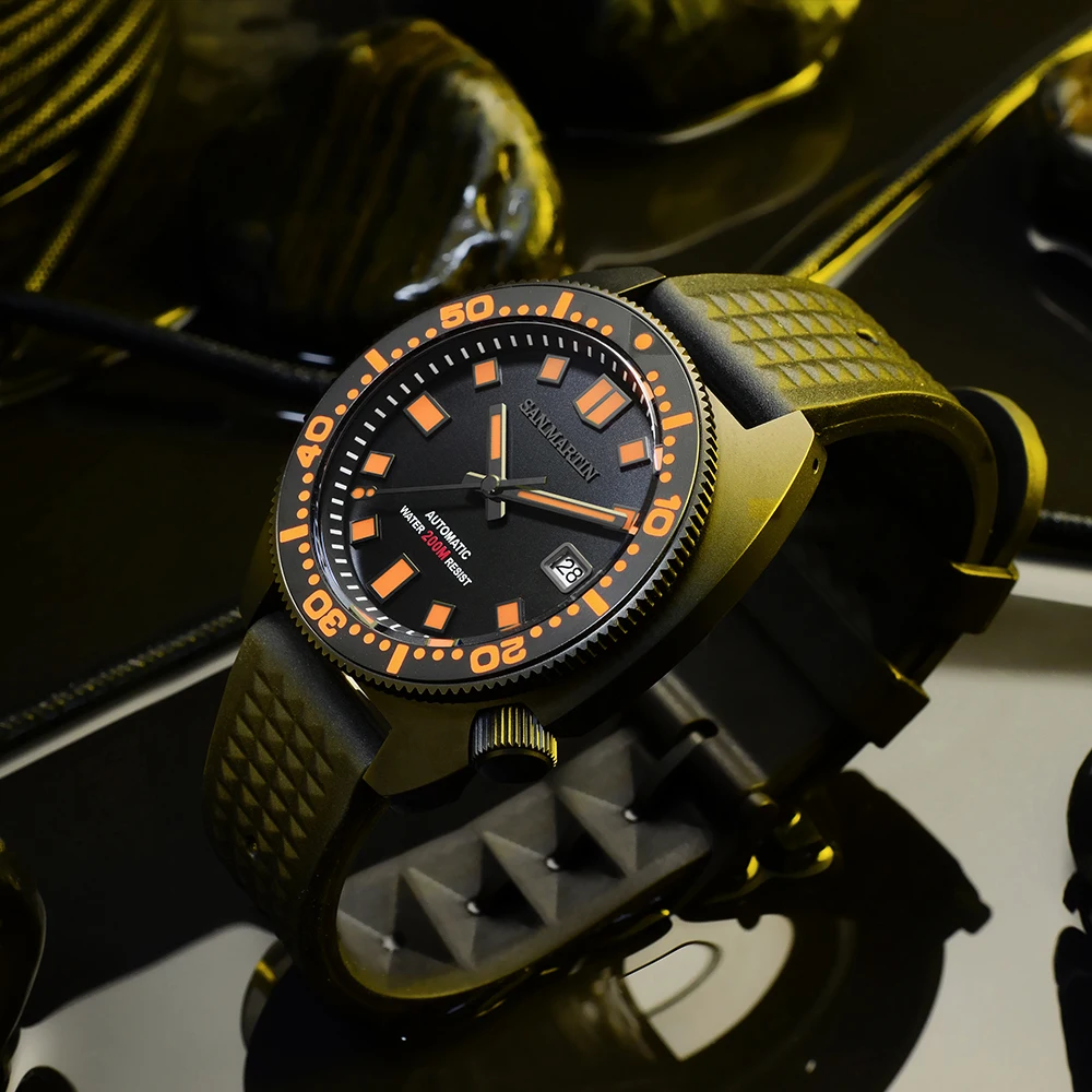 Часы San Martin Diver Black Warrior 6105 цветные суперсветящиеся автоматические механические