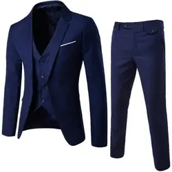 2021 Men's 3 Pieces Black Elegant Suits With Pants Brand Slim Fit Single Button Party Formal Business Dress Suit Male