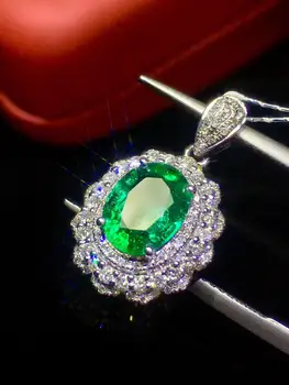 

Fine Jewelry Real 18K Gold AU750 G18K Natural Emerald Pendant Emearld 1.4ct Gold Diamond Pendant Gemstone Necklaces for Women