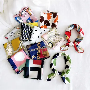 

50*50cm Square Scarf Hair Tie Band For Business Attire Women Elegant Small Vintage Skinny Retro Head Neck Silk Satin Scar