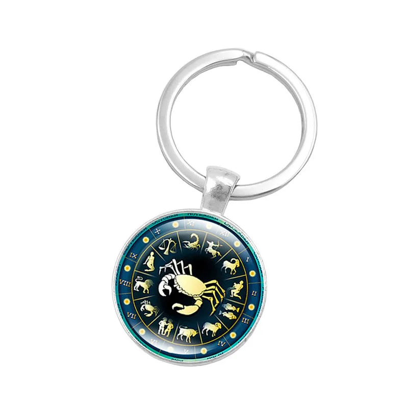 

12 Constellation Time Stone Keychain Chinese Zodiac Glass Pendant Europe And America Hot Sales Key Chain