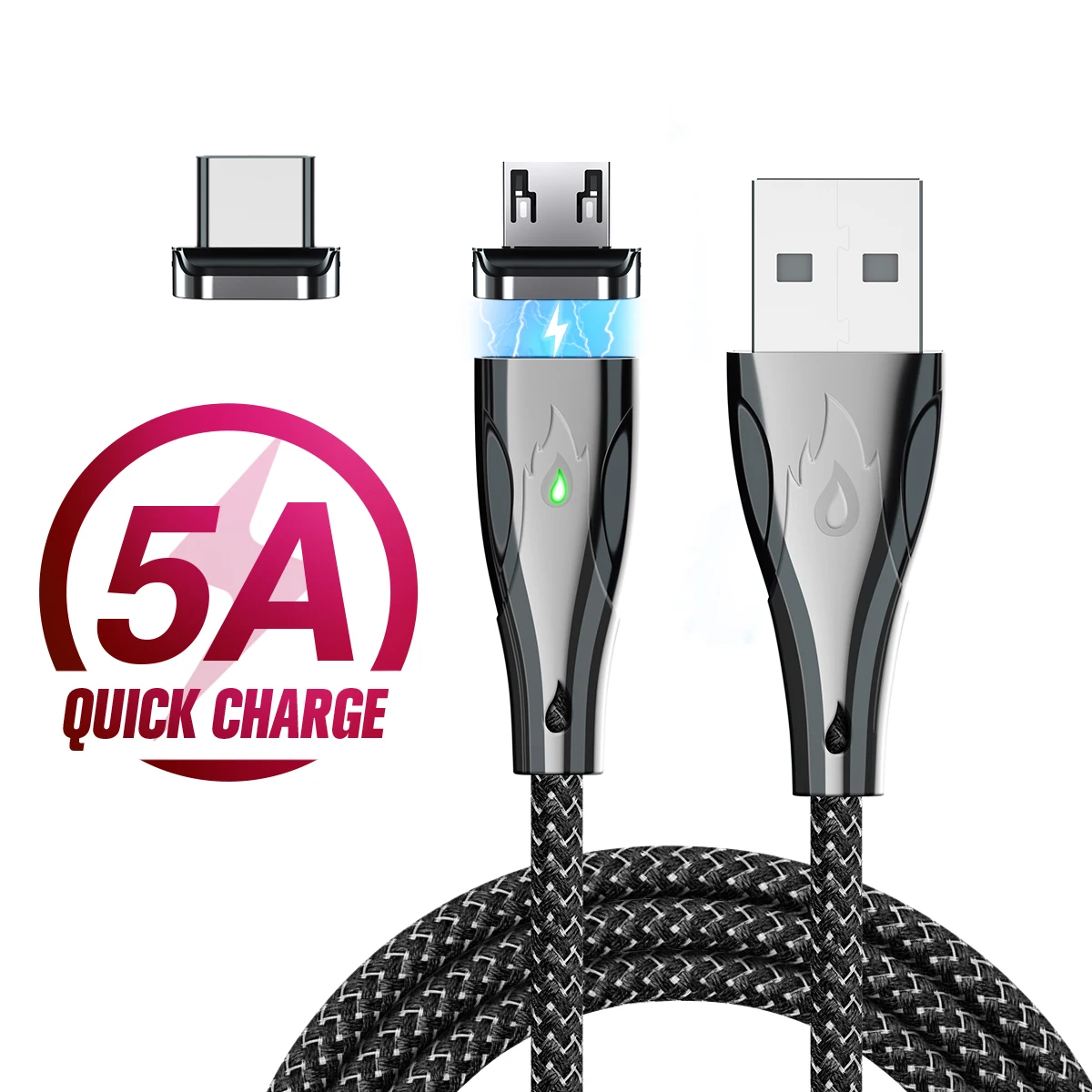 ANMONE Тип C Магнитный кабель Магнит Micro USB телефонный кабель из цинкового сплава, цинковый сплав 5A быстрой зарядки для мобильного телефона шнур