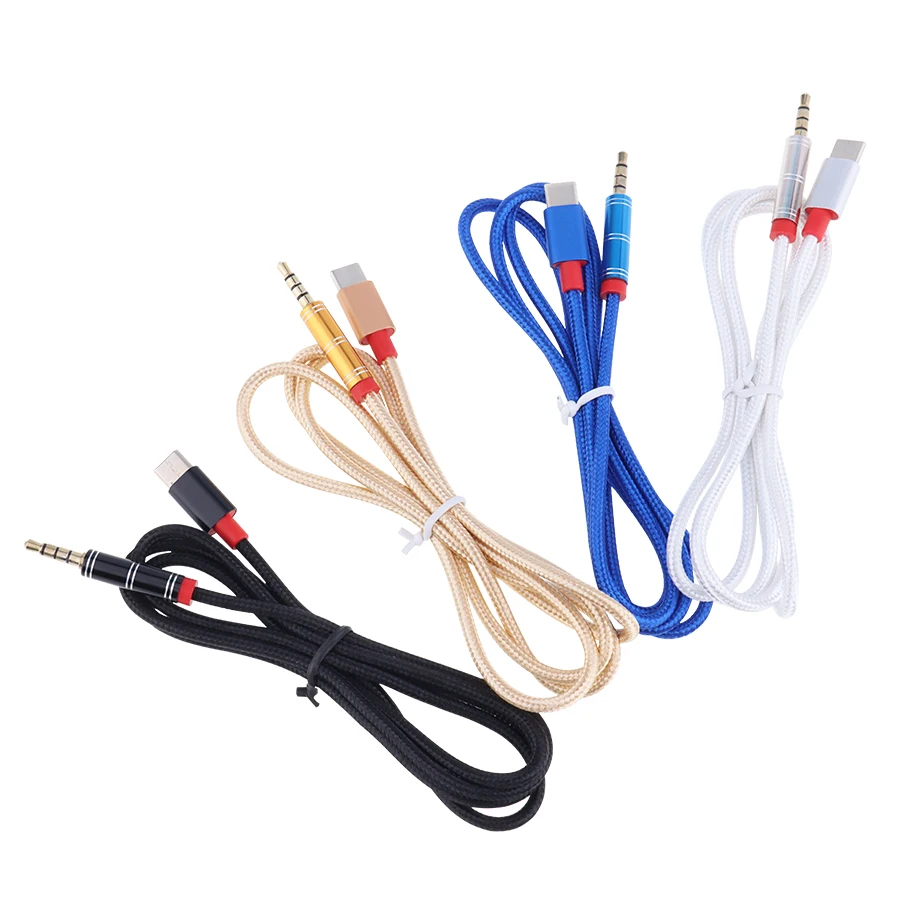 1m USB Type C Male AUX Audio Cable to 3 5mm Jack Male Speaker Wire For Headphone Aux Cord for Xiaomi Samsung Huawei 500pcs
