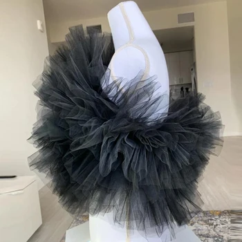 

2020 New Arrival Tiered Puffy Top Elegant Black Sexy Open Back Ruffle Tulle Blouse Custom Fashion Casual Top Any Color Free