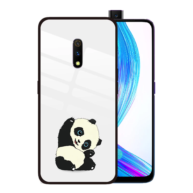 

Cute Cartoon Pandicorn Tempered Glass Case Case for OPPO Realme Q 5 Pro XT X2 X Lite 3 Pro F11 F7 F5 F9 Find X Cover