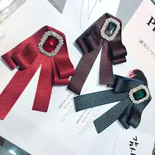 Британский Ретро горошек лента галстук-бабочка женская рубашка воротник стразы брошь булавка 449F