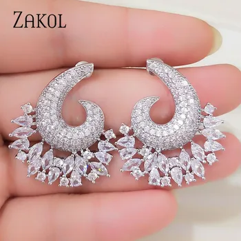 

ZAKOL New Luxury Cubic Zircon Big Flower shape Women Stud Earrings for Elegant Bridal Wedding Party Dress Jewelry FSEP2116