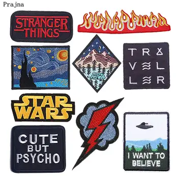 

Prajna Text Lightning Style Patch Iron On Patches Stripe Embroidered Patches For Clothing DIY Decor On T-shirts Accessories
