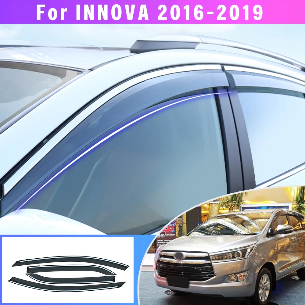 

4pcs Window Vent Visor Deflector Guard For Toyota INNOVA 2016 2017 2018 2019 Weather Shield Auto Accessories Car Styling Awnings