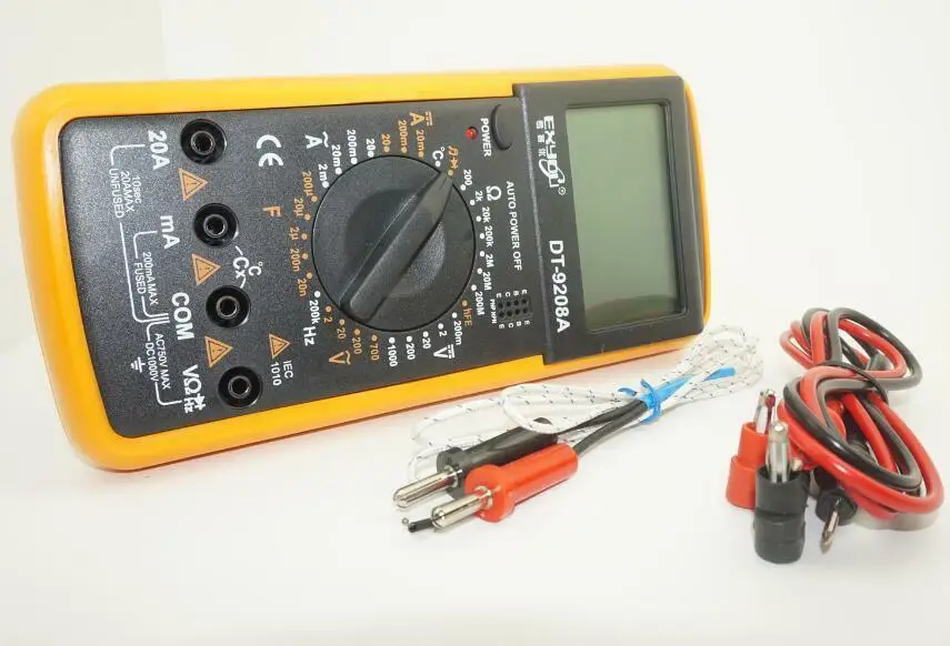 DT-9208 Цифровой мультиметр lcd AC/DC Вольт Ампер Ом тестер температуры Герц