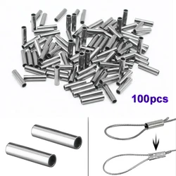 100pcs Round Stainless Steel Fishing Tube Fishing Wire Pipe Crimp Sleeves Connector Fishing Line Accessories Tool