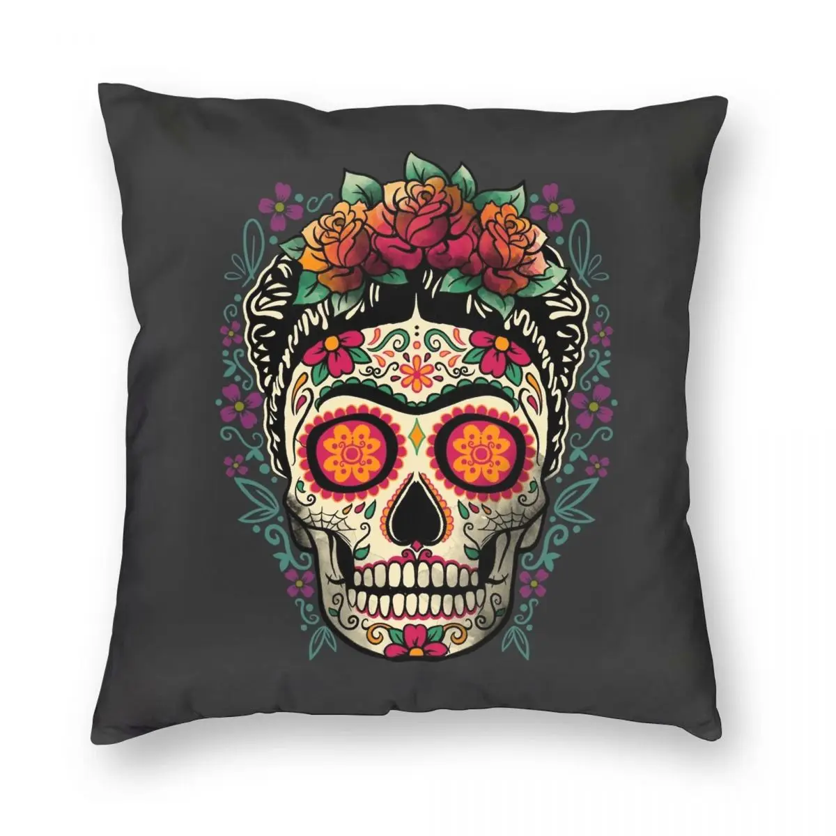 

Наволочка Calavera с изображением черепа и цветов, из полиэстера и льна, бархатный узор, декоративная Декоративная Подушка на молнии, искусственная наволочка для автомобиля, 18 дюймов