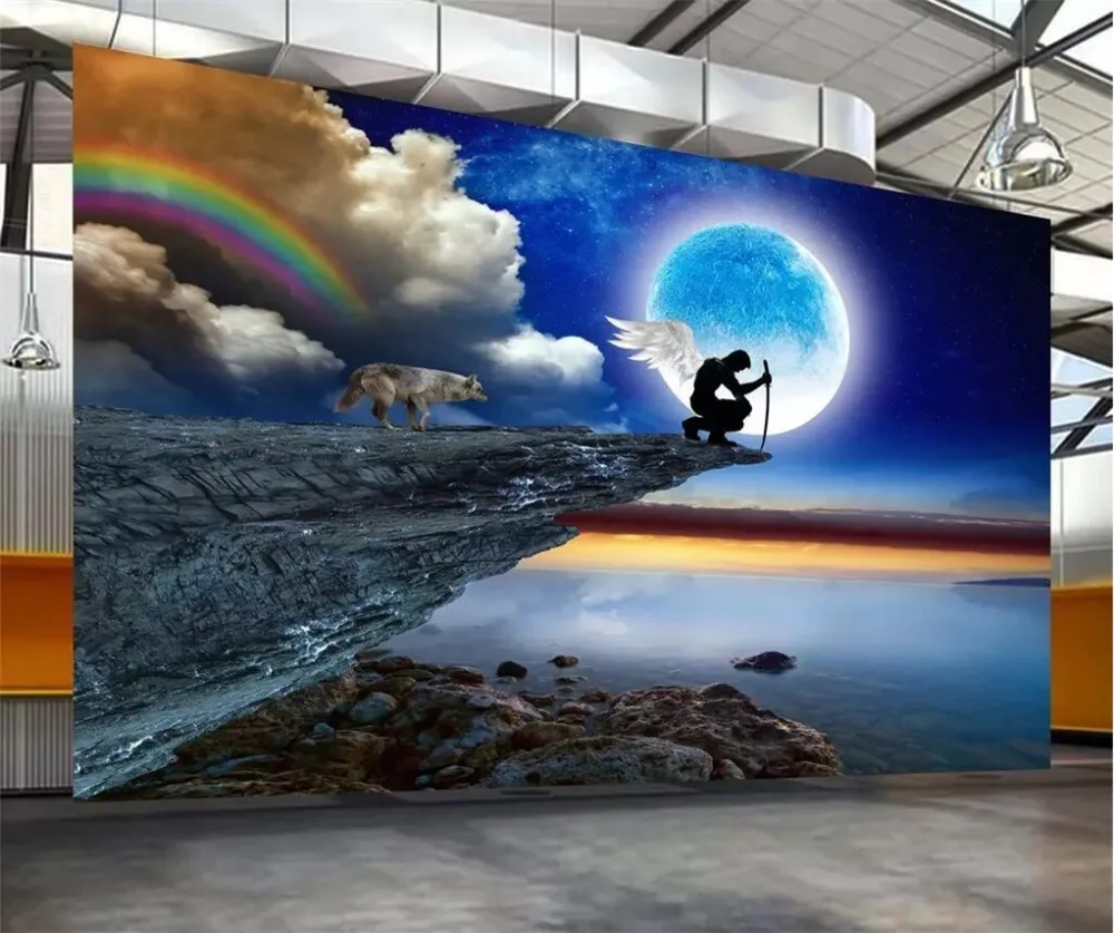 

Drop Shipping Custom Wallpaper 3D Photo Mural Peak King Moon Full Moon Beautiful Creative Landscape TV 3d Wallpaper Mural