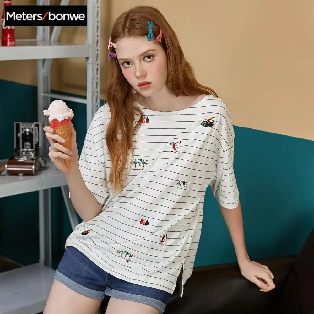 Metersbonwe летняя новая женская Милая футболка из хлопка Harajuku Эстетическая Топы в