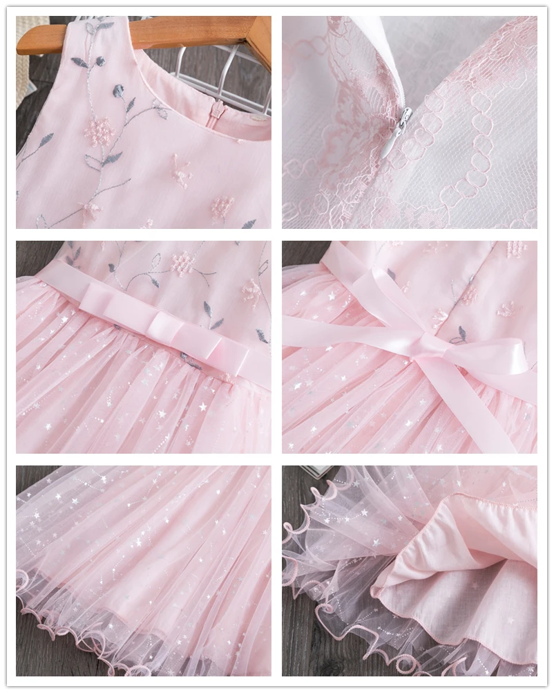 Summer Toddler Girls Lace Cake Dress Kids Sleeveless Floral Mesh Wedding Dresses Children Clothing For Baby Girls 3 to 8 Years