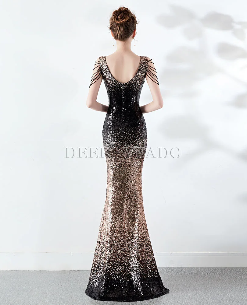 DEERVEADO сексуальный глубокий v-образный вырез Вечернее платье с блестками вечерние платья-русалки с Бисер официальное вечернее платье K16180
