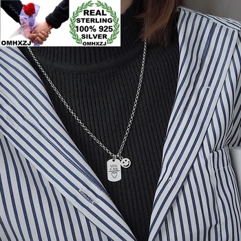 

OMHXZJ Wholesale HA70 European Fashion Woman Birthday Party Gift Smile Rectangle Heart 100% 925 Sterling Silver Pendant Necklace