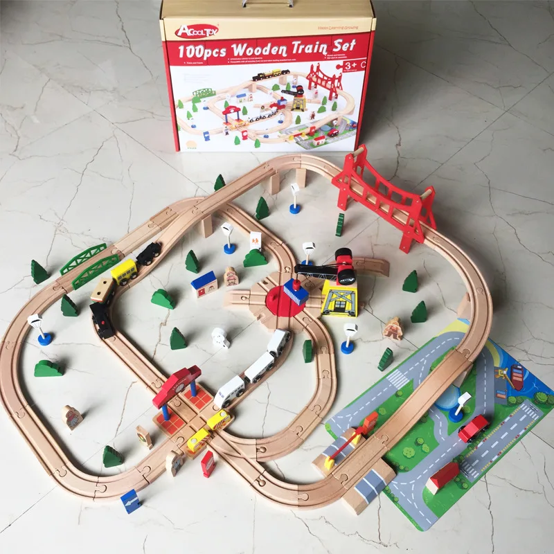 

Acooltoy New Products 100 Pieces Large Train Camera Track Wood Camera Track Educational Toy DIY Assembled Toys