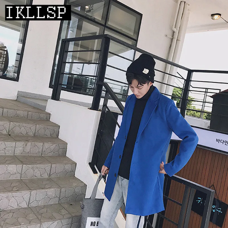 Blue VOGUELEO Осень Зима Новая мужская мода бутик однотонный деловой Повседневный ветровка шерстяные пальто тонкие куртки для отдыха - Цвет: Blue